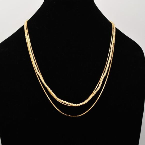 Crown Trifari Vintage Necklace Faux Pearl Gold Tone Multi-Chain Signed 40s BinE - Picture 1 of 12